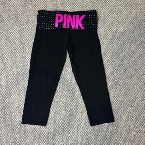 Cute vintage y2k VS PINK low rise fold over logo polka dot capri leggings